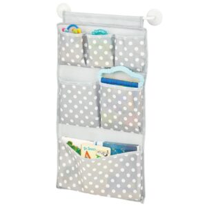 mdesign soft fabric wall mount/over door hanging storage organizer - self-adhesive tape - 6 pockets for child/kids room or nursery - polka dot print - gray/white