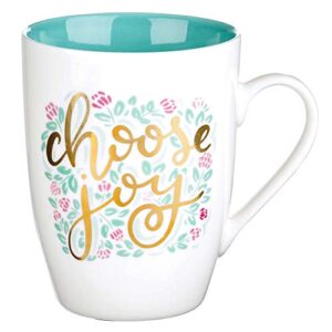 with love inspirational coffee mug for women, choose joy teal w/ gold accents motivational coffee/tea cup for her birthday, mother's day, 12oz ceramic