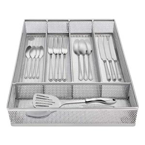luoov 5 compartment mesh small cutlery tray with foam feet - kitchen organization/silverware storage kitchen utensil flatware tray (silver)