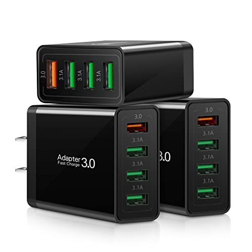 iSeekerKit Fast 3.0 Wall Charger, 3-Pack 4 Ports USB Wall Charger Adapter Fast USB Charging Block USB Charger Block Compatible for Wireless Charger, Samsung Galaxy S23 S22, iPhone 15 14 13 12, iPad