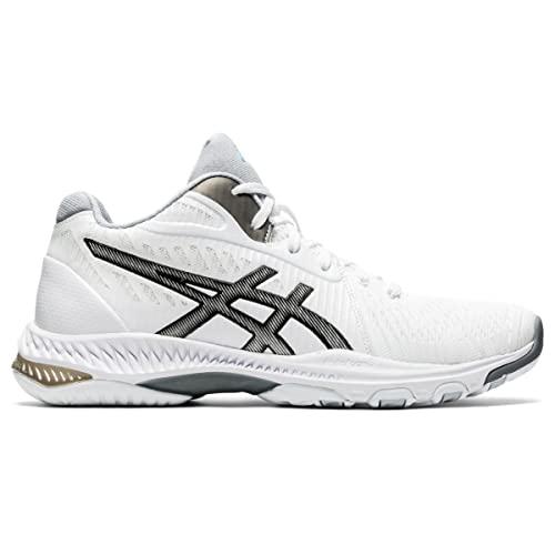 ASICS Women's Netburner Ballistic FlyteFoam Mid Top 2 Volleyball Shoes, 12, White/Black