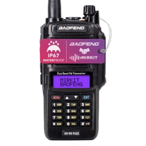 mirkit waterproof baofeng radio uv-9r plus mk1 (uv-82 3rd generation) 8w ham radio vhf/uhf 144-148/420-450mhz walkie talkie with 2200mah battery, ip67 radio: dust, cold & waterproof radio
