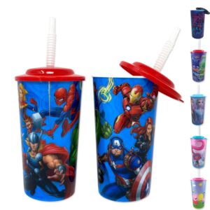 Kids Girls Boys Ultimate Marvel Avengers Water Tumbler with Lid, Reusable Straw Deluxe 2 Count Approved BPA Goodies Home by Zak!