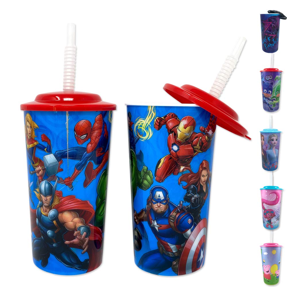 Kids Girls Boys Ultimate Marvel Avengers Water Tumbler with Lid, Reusable Straw Deluxe 2 Count Approved BPA Goodies Home by Zak!