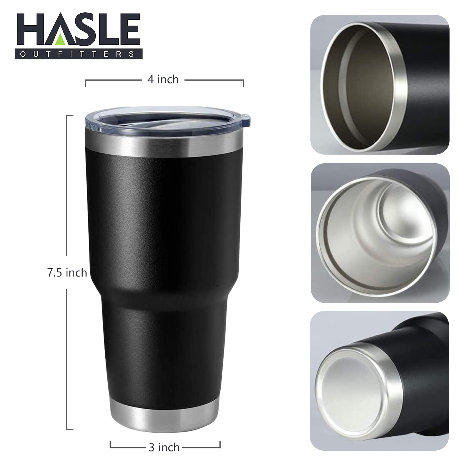 HASLE OUTFITTERS 30oz Stainless Steel Tumbler, Double Wall Vacuum Insulated Travel Mug Tumbler, Durable Insulated Coffee Mug, Gift Box Set (Black, 4)