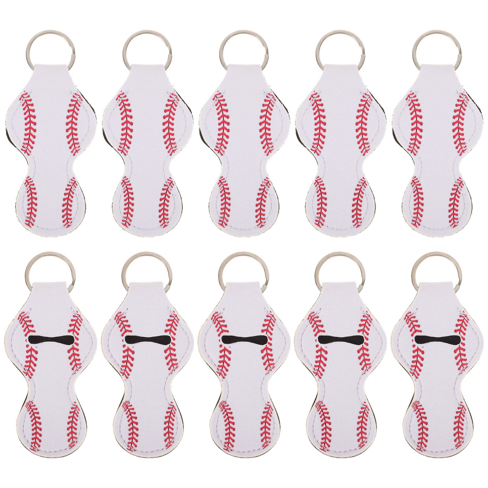 Lurrose 10Pcs Lipstick Holder Neoprene Key Chain Baseball Design Lip Gloss Balm Case Portable Key Holder Hanging Pendants