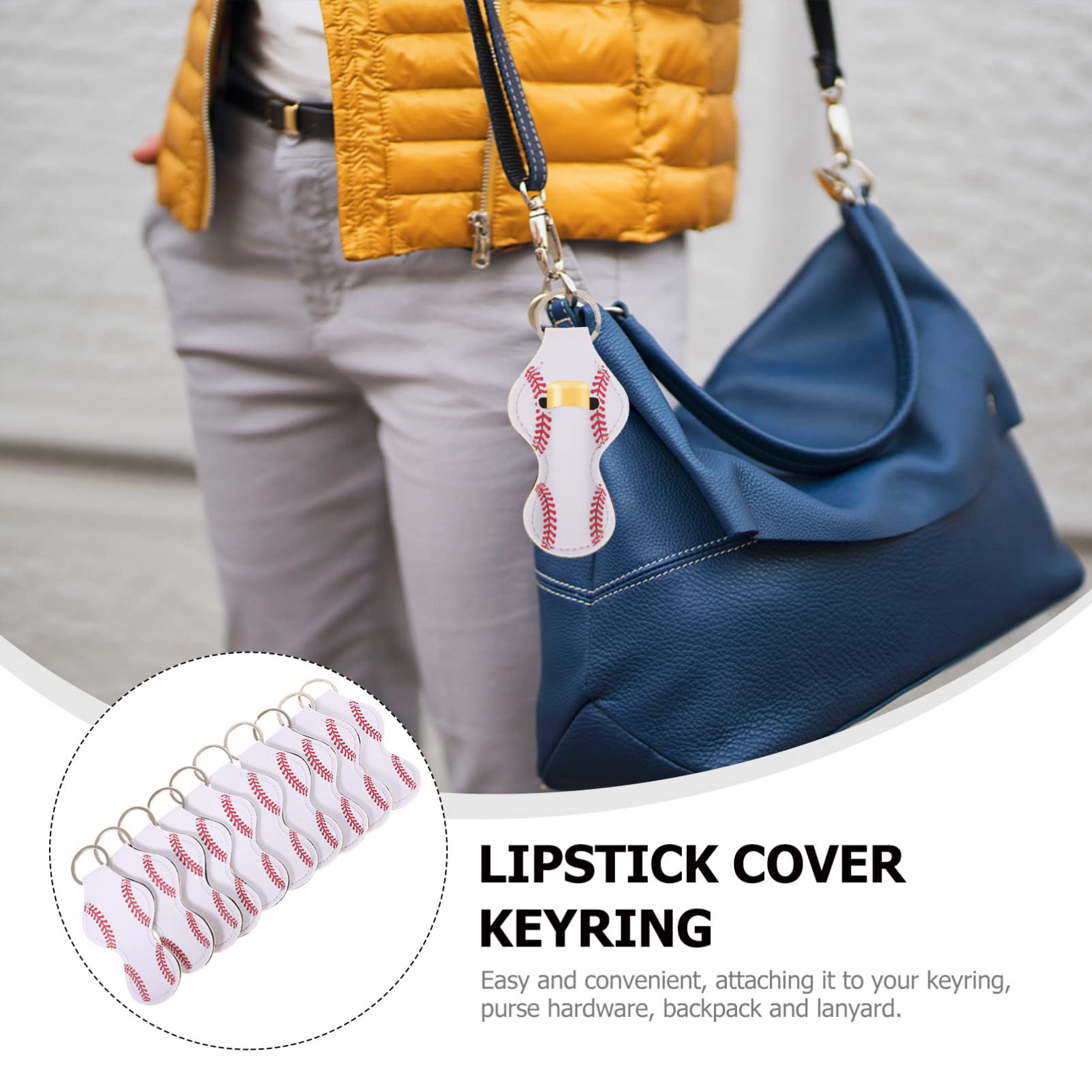 Lurrose 10Pcs Lipstick Holder Neoprene Key Chain Baseball Design Lip Gloss Balm Case Portable Key Holder Hanging Pendants