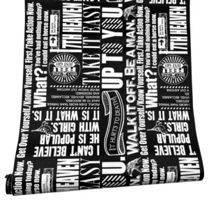 LovingWay 14.7 feet Wallpaper Roll Retro Newspaper Shelf Liner 17.7x177 Inch White Text Office File Cabinets Lining Black Paper Christmas Wall Decor