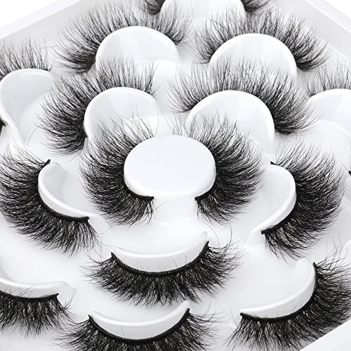 ALICROWN Fluffy Mink Lashes, Faux Eyelashes 3D Volume Lashes Pack Handmade Dramatic Thick Crossed Fake Eyelashes Soft Reusable 10 Pairs