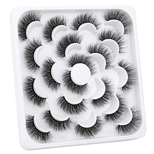 ALICROWN Fluffy Mink Lashes, Faux Eyelashes 3D Volume Lashes Pack Handmade Dramatic Thick Crossed Fake Eyelashes Soft Reusable 10 Pairs