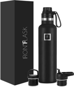iron °flask sports water bottle - 24 oz - 3 lids (narrow spout lid) leak proof, durable vacuum insulated stainless steel - hot & cold double walled insulated thermos - mothers day gifts