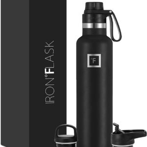 IRON °FLASK Sports Water Bottle - 24 Oz - 3 Lids (Narrow Spout Lid) Leak Proof, Durable Vacuum Insulated Stainless Steel - Hot & Cold Double Walled Insulated Thermos - Mothers Day Gifts