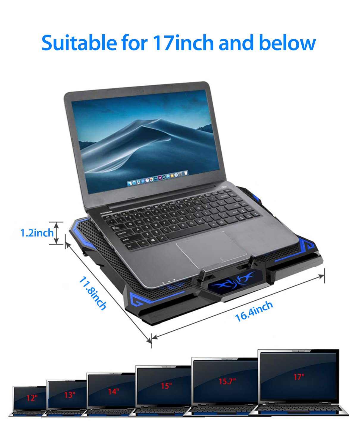 Laptop Cooling Pad, Laptop Cooler with 6 Quiet Led Fans for 15.6-17 Inch Laptop Cooling Fan Stand, Portable Ultra Slim USB Powered Gaming Laptop Cooling Pad, Switch Control Fan Speed Function