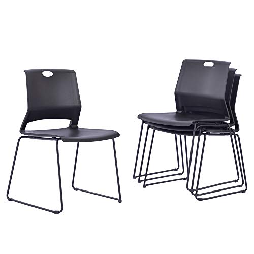 Sidanli Stacking Chairs Stackable Waiting Room Chairs Conference Room Chairs-Black (Set of 4)