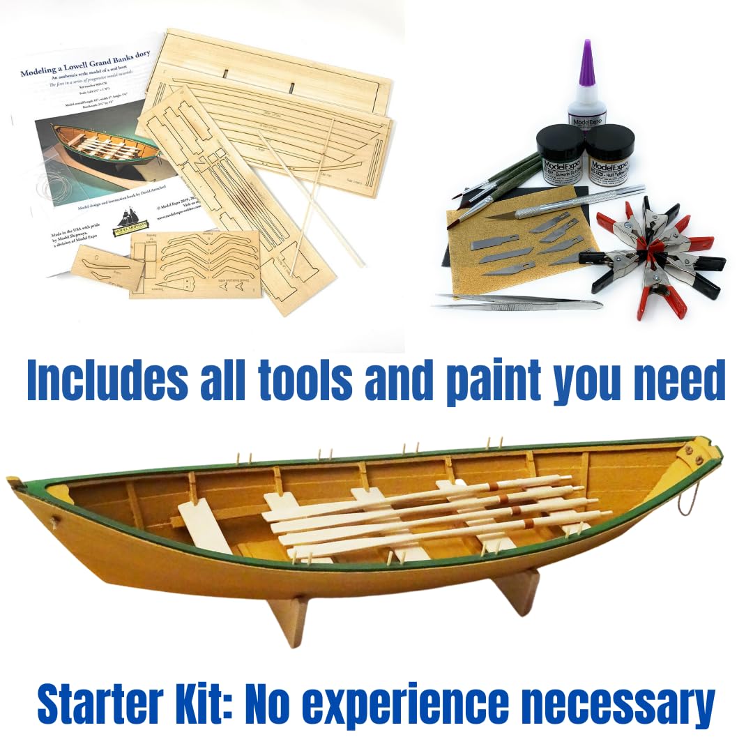 Model Shipways Lowell Grand Banks Dory 1:24 - MS1470CB - Wooden Model Ship Kit to Assemble - Level 1 Model Building Kit - Craft Kit for Adults - Includes All Tools Needed