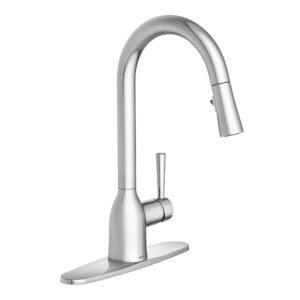 moen adler chrome one-handle high arc kitchen sink faucet with power clean, modern kitchen faucet with pull down sprayer, 87233