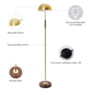 VONLUCE Gold Floor Lamp Mid-Century Modern, Antique Arc Standing Lamp Adjustable, 59" Vintage Task Floor Lamp with Aged Brass Finish for Living Room, Bedroom, Reading, Office.