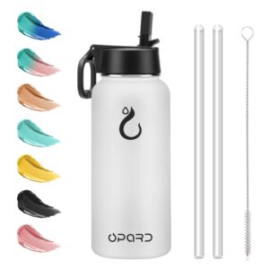 opard stainless steel water bottle, 32 oz vacuum insulated double walled leak proof sports water bottle with straw for gym travel camping