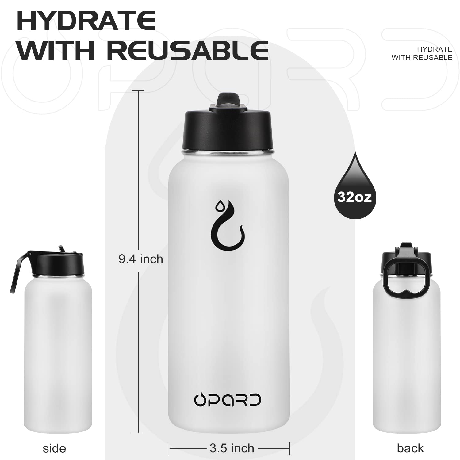 Opard Stainless Steel Water Bottle, 32 oz Vacuum Insulated Double Walled Leak Proof Sports Water Bottle with Straw for Gym Travel Camping