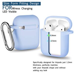 R-fun AirPods Case Cover, Soft Silicone Protective Cover with Keychain for Women Men Compatible with Apple AirPods 2nd 1st Generation Charging Case, Front LED Visible-Sky Blue