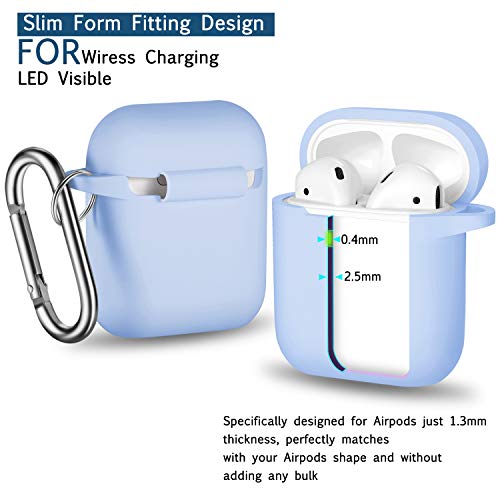 R-fun AirPods Case Cover, Soft Silicone Protective Cover with Keychain for Women Men Compatible with Apple AirPods 2nd 1st Generation Charging Case, Front LED Visible-Sky Blue