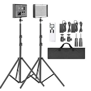neewer 2-pack 2.4g led video lighting kit: bi-color cri 95+ 280 led panel with 2m light stand, lcd display, 2.4g remote for photo studio photography, ball head/carry bag included