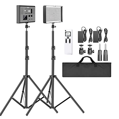 Neewer 2-Pack 2.4G LED Video Lighting Kit: Bi-Color CRI 95+ 280 LED Panel with 2M Light Stand, LCD Display, 2.4G Remote for Photo Studio Photography, Ball Head/Carry Bag Included