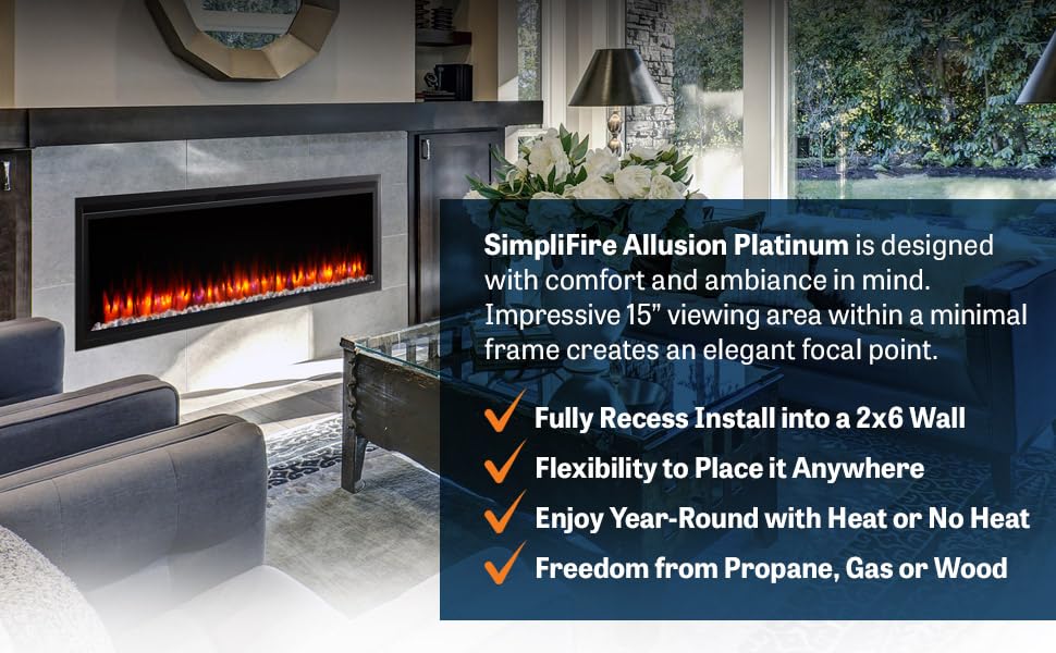 SIMPLIFIRE Allusion Platinum 50" Linear Electric Fireplace - Black, SF-ALLP50-BK