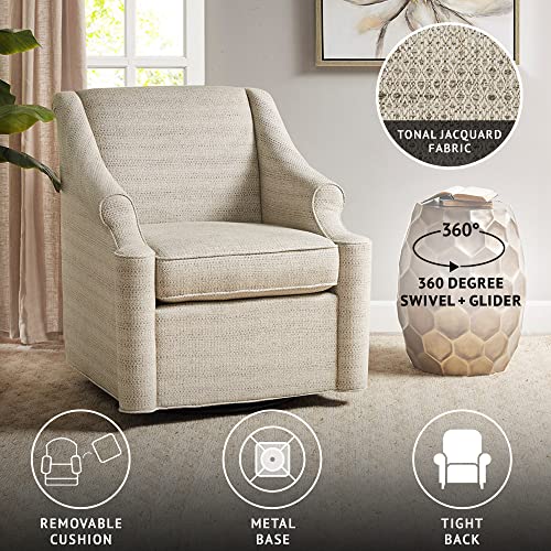 Madison Park Swivel Glider Chair for Living Room, High Back Bedroom Lounge Foam Seat Cushion Upholstered, Nursery Furniture, Metal Base, Fully Assembled, 29.5" W x 30.25" D x 34.5" H, Tan