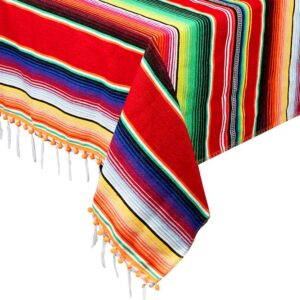 ourwarm 84 x 59 inch mexican tablecloth serape blanket, upgraded mexican blankets with pom pom trim for mexican party wedding cinco de mayo fiesta decorations, large outdoor fiesta table cover picnic