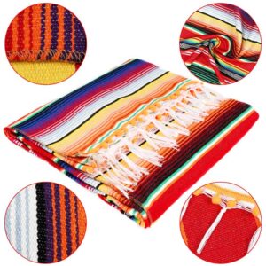 OurWarm 84 X 59 Inch Mexican Tablecloth Serape Blanket, Upgraded Mexican Blankets with Pom Pom Trim for Mexican Party Wedding Cinco De Mayo Fiesta Decorations, Large Outdoor Fiesta Table Cover Picnic