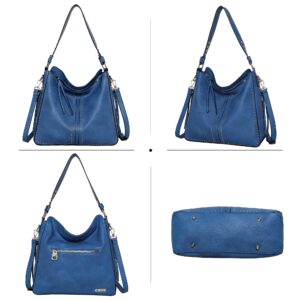 Large Hobo Handbag for Women Studded Leather Shoulder Bag With Crossbody Strap MWC-1001 BLUE