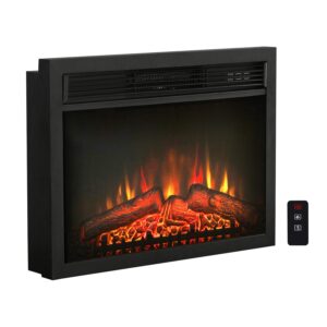 patiofestival 24 inch electric fireplace insert 1400w embedded&freestanding realistic log flame effect heater with remote control, 3 adjustable flame, overheating protection