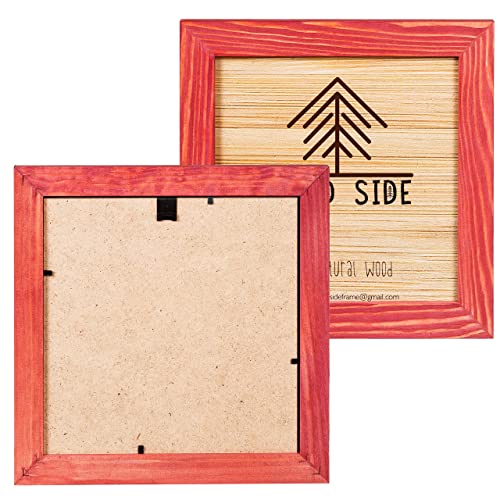 Rustic Wooden Square Picture Frame 12x12 - Natural Eco Distressed Wood Wall Mounting Photo Frame - Red