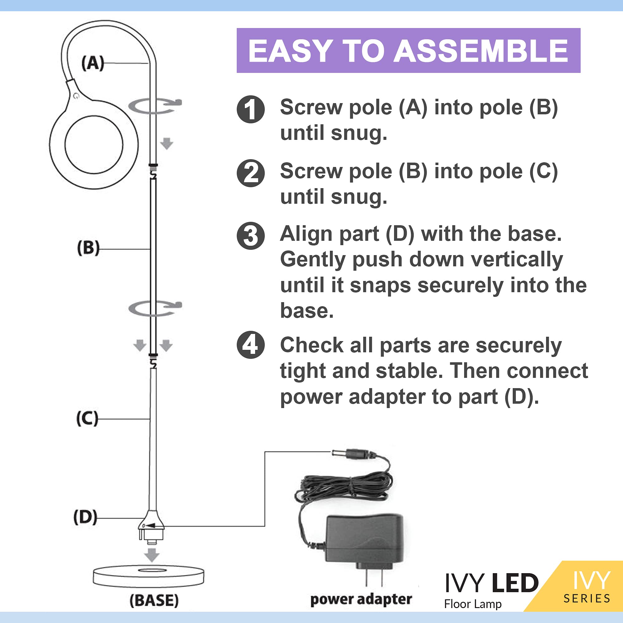 Bright Floor Lamp for Office, Reading and Bedrooms. LED Floor Lamp for Lash Light for Eyelash Extensions, Makeup & Nail Spa. Gooseneck Standing Lamp (White)