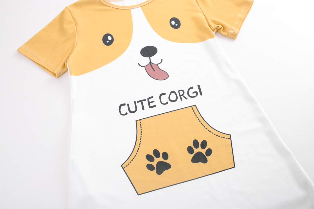 Hupohoi Big Girls' Cute Cartoon Sleepshirt Lovely Corgi Nightgowns Summer Sleepwear Corgi 14(US 11-13 Years)