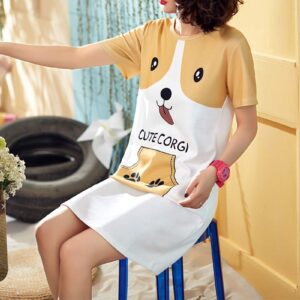 Hupohoi Big Girls' Cute Cartoon Sleepshirt Lovely Corgi Nightgowns Summer Sleepwear Corgi 14(US 11-13 Years)