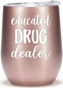 pharmacist gifts for women - 12oz pharmacy tech wine glass tumbler cup- funny pharmacy student graduation gift -pharm school acceptance coffee mug for her