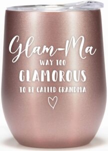 rock & llama glamma gifts for grandma - 12oz wine glass tumbler cup - beautiful gift for new grandma glam ma coffee mug