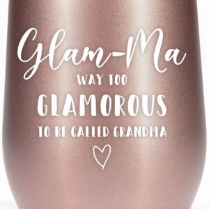 Rock & Llama Glamma Gifts For Grandma - 12oz Wine Glass Tumbler Cup - Beautiful Gift for New Grandma Glam ma Coffee Mug