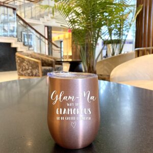 Rock & Llama Glamma Gifts For Grandma - 12oz Wine Glass Tumbler Cup - Beautiful Gift for New Grandma Glam ma Coffee Mug