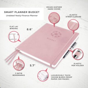 Smart Planner Budget Book – A5 Size 8.6 x 5.7 inches – Undated Budget Planner Organizer with Calendars, Debt Tracker, Expense Sheets, Savings Trackers and More – Inner Pocket for Receipts (Rose Gold)