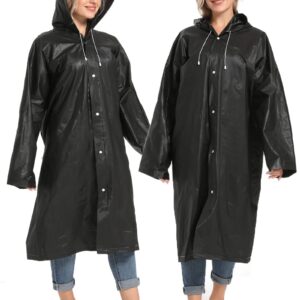 Borogo Rain Ponchos for Adults Reusable 2Pcs Raincoats Emergency Survival With Hoods And Sleeves for Women Men Black