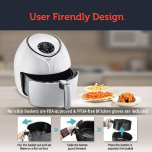 Ultrean Air Fryer 6 Quart, Large Family Size Electric Hot Airfryer XL Oven Oilless Cooker with 7 Presets, LCD Digital Touch Screen and Nonstick Detachable Basket,UL Certified,1700W (white)