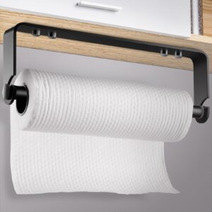 qzna paper towel holder self adhesive & wall mount dispenser kitchen tissue towel holder stand under cabinet strong mounting removable wall tape black