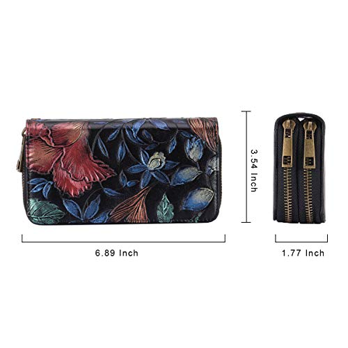 XEYOU Double Zipper Long Clutch Wallet Cellphone Wallet for Women with Removable Wristlet Strap for Credit Card, Cash, Coin, Bill