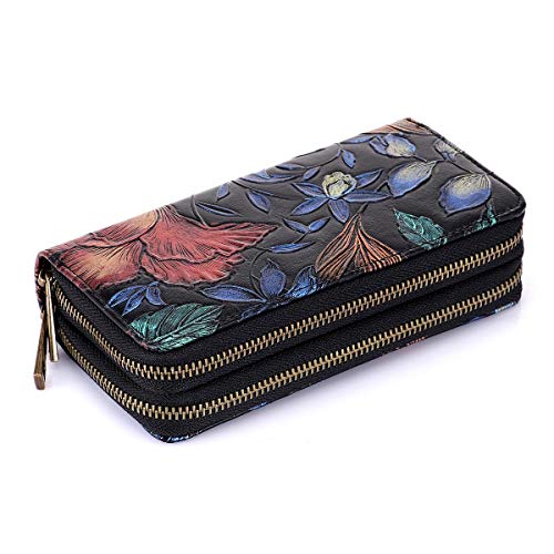 XEYOU Double Zipper Long Clutch Wallet Cellphone Wallet for Women with Removable Wristlet Strap for Credit Card, Cash, Coin, Bill