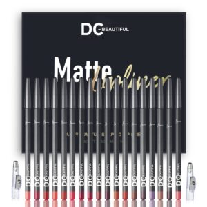 dc-beautiful 18 colors lip liners pencil set with 2 pencil sharpeners, premium waterproof smooth lip pencils, long lasting matte makeup lipliners
