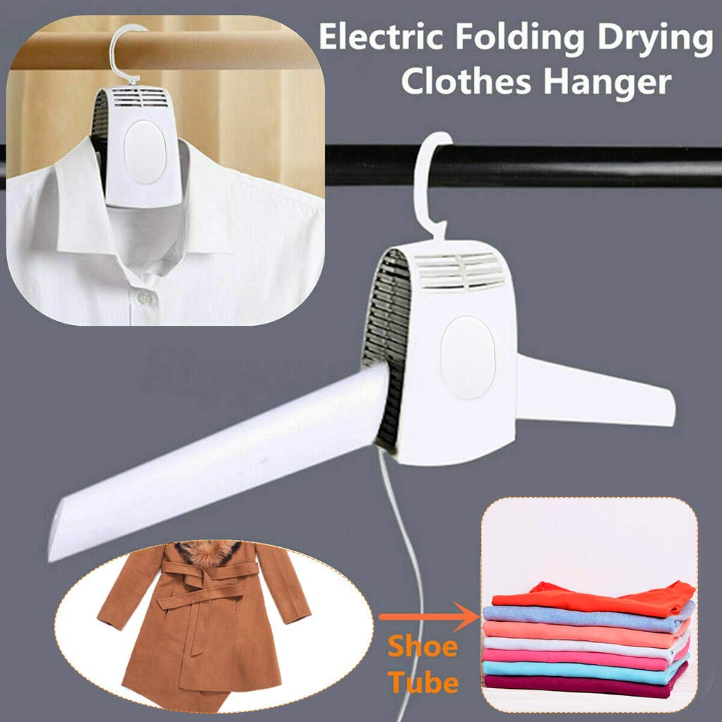Evangelia.YM Clothes Dryer Portable Mini Hanger Dryer Fast Drying Cloth Suit - Electric Clothes Drying Rack Portable Folding Travel Laundry Shoes with US Plug Adapter (White)