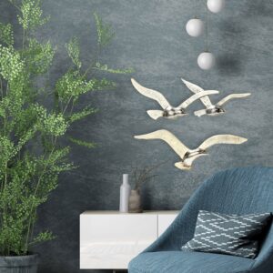 WHW Whole House Worlds Americana Flying Birds Metal Wall Decor Art, Handcrafted, Cast of Fine Silver Aluminum, Bas-relief, 15.25 Inches Wide and 13.25 Inches Wide